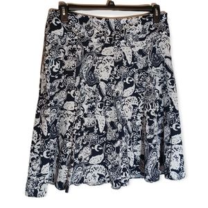 Chaps Black & White Paisley A-Line Skirt Size 12